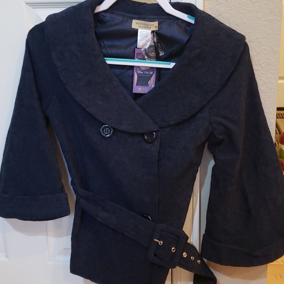 💙Navy Double Breasted Belted Lace Jacket - Picture 6 of 6